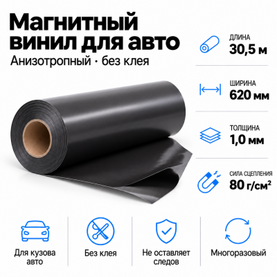 Магнитный винил для авто (анизотропный), 30,5м*620*1,0мм  в Екатеринбурге